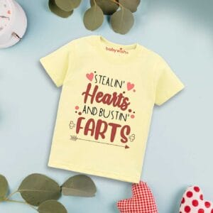 Valentine Day T-shirt for Kids Unisex Valentine Topwear Outfit Printed Half Sleeve Tshirt Dress for Boy n Girl "Steal in Heart Print"