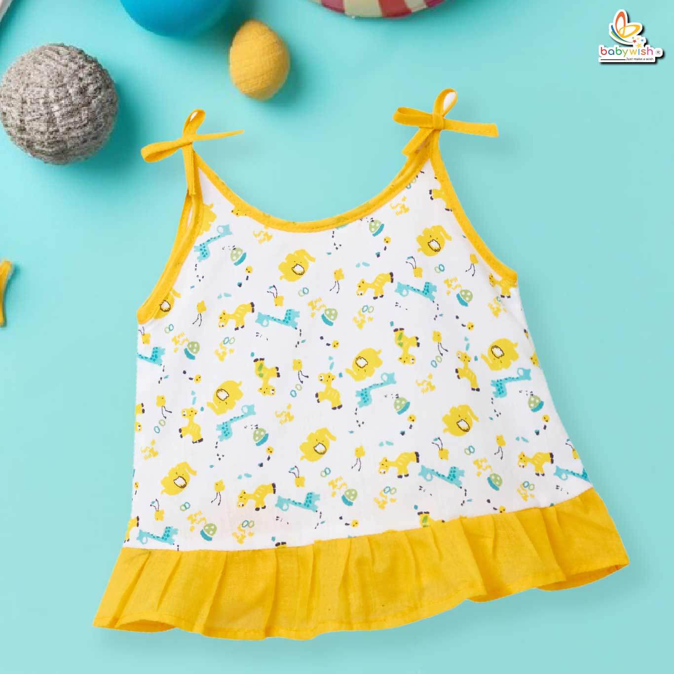 Sleeveless cotton baby girl frock top with yellow frill by Babywish