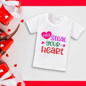 Valentine Day T-shirt for Kids Unisex Valentine Topwear Outfit Printed Half Sleeve Tshirt Dress for Boy n Girl "Miss Heart Stoled"