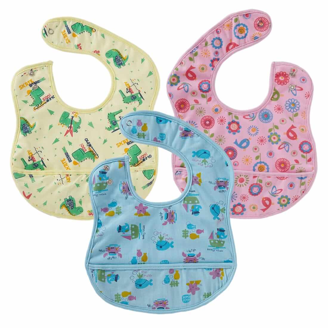 Bibs for Baby – 3 Layers Waterproof Baby Bibs with Pocket | Soft Feeding Bib Food Catcher, Washable & Reusable Baby Bibs for Infants, Toddlers, Boys & Girls Mealtime Protection