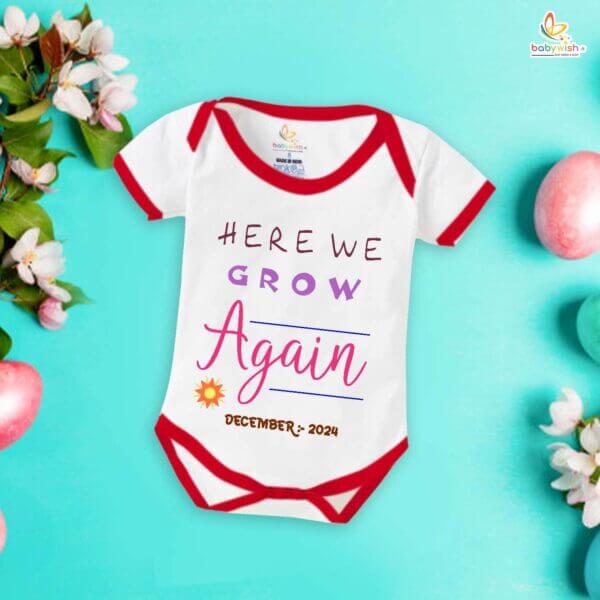 Pregnancy Announcement Baby Romper – Here We Grow Again Bodysuit for New Baby Reveal – Cute Gender Neutral Outfit for Baby Girl or Boy – Babywish - Image 5
