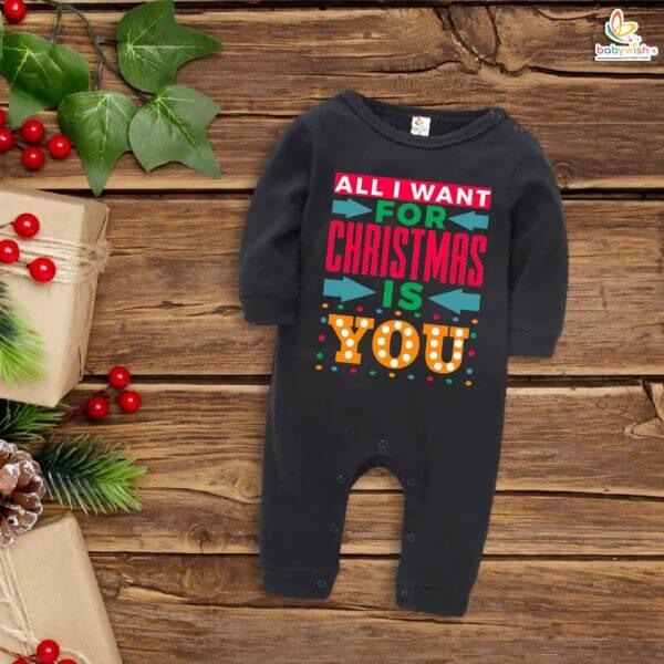 Babywish Christmas Full Body Romper Clothes My First Merry Bodysuit All I Want for Christmas is You Print - Image 2
