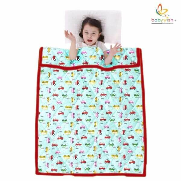 GOTS Certified Organic Cotton Baby Dohar Blanket for Newborn Soft Crib All Seasons Quilt for Microfiber Giftset - Light Blue Vehicles Print - Image 4
