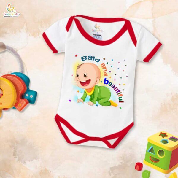 Newborn mundan ceremony clothes Bodysuit romper for Unisex Onesies Infant Half Sleeve | Bald And Beautiful | - Image 5