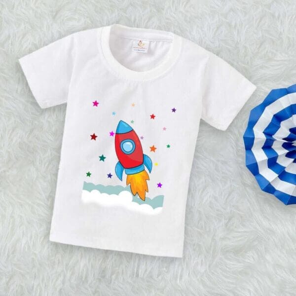 Printable Family T-shirt for Kids Clothes Unisex Newborn Topwear Outfit Cotton Tshirt Half Sleeve Round Neck Dress for Boy n Girl "Space Ship Print" - Image 3