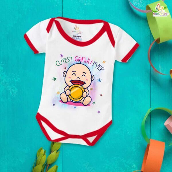Newborn mundan ceremony clothes Bodysuit romper for Unisex Onesies Infant Half Sleeve |Cutest Ganju Ever | - Image 5