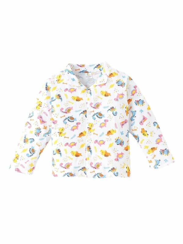 Kids Sleepsuit for Baby Boy’s and Girl’s Topwear and Pajamas Set Long Sleeve Sleepwear Baby Clothing Sets - White Dinosour Print - Image 2