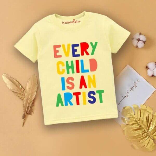 Printable Family T-shirt for Kids Clothes Unisex Newborn Topwear Outfit Cotton Tshirt Half Sleeve Round Neck Dress for Boy n Girl "Every Child is an Artists" - Image 3