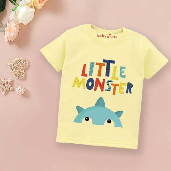 Printable Family T-shirt for Kids Clothes Unisex Newborn Topwear Outfit Cotton Tshirt Half Sleeve Round Neck Dress for Boy n Girl "Little Monster Theme" - Image 3