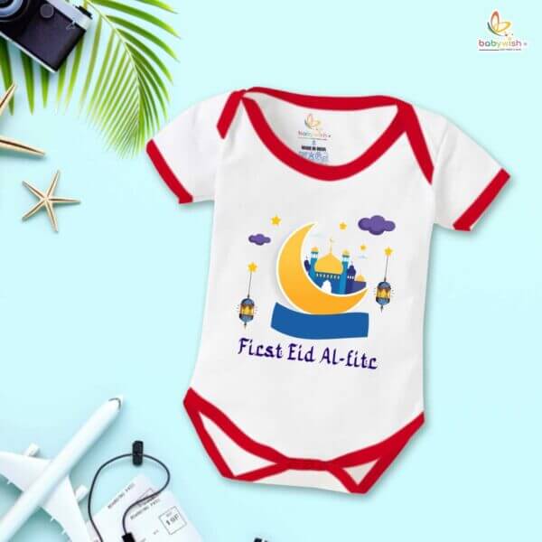 Baby First Eid Romper Clothes Baby Ramadan festival Bodysuits Newborn Outfit Envelop Neck Half Sleeve Unisex Onesies " First Eid-Al-Adha " - Image 5