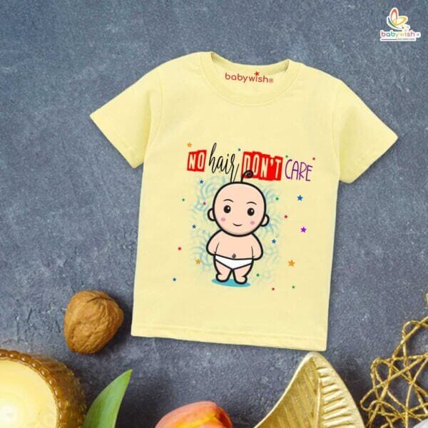 First Mundan ceremony T-shirt for Kids Clothes Unisex occasion mundan Topwear Outfit Half Sleeve for Boy n Girl | No Hair Don't Care | - Image 4