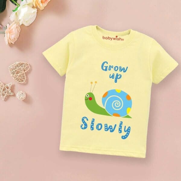 Printable Family T-shirt for Kids Clothes Unisex Newborn Topwear Outfit Cotton Tshirt Half Sleeve Round Neck Dress for Boy n Girl "Grow Up Slowly" - Image 3
