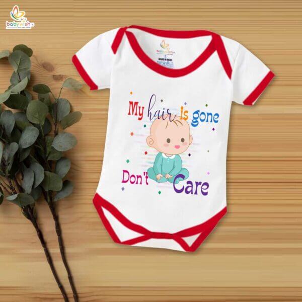 Newborn mundan ceremony clothes Bodysuit romper for Unisex Onesies Infant Half Sleeve | My Hair is Gone Don't Care | - Image 5