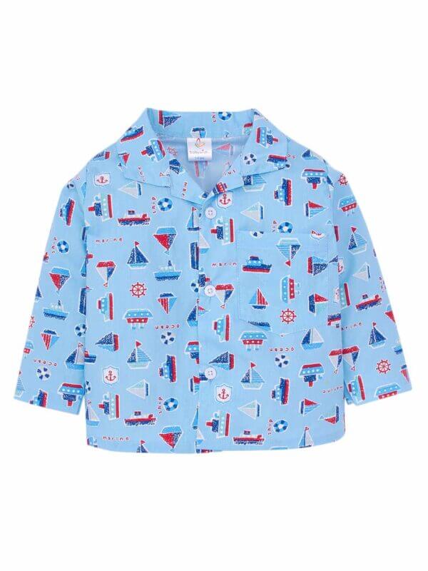 Kids Sleepsuit for Baby Boy’s and Girl’s Topwear and Pajamas Set Long Sleeve Sleepwear Baby Clothing Sets - Blue Boat Print Print - Image 2