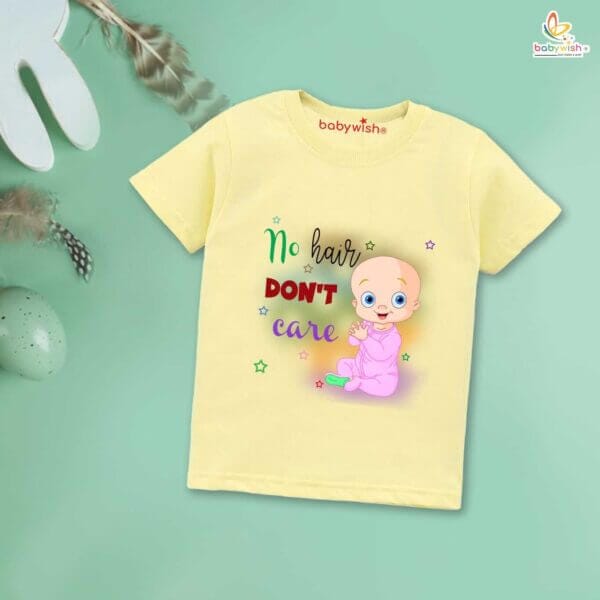 First Mundan ceremony T-shirt for Kids Clothes Unisex occasion mundan Topwear Outfit Half Sleeve for Boy n Girl | No Hair Don't Care | - Image 4