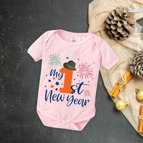 Babywish New Year Romper Clothes My First New Year Bodysuits My First New Year Cap Printed - Image 4