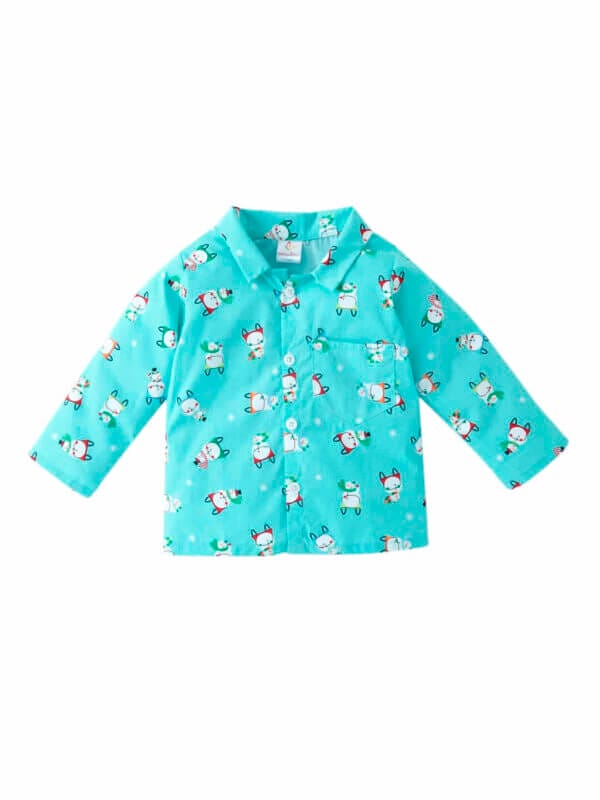 Kids Sleepsuit for Baby Boy’s and Girl’s Topwear and Pajamas Set Long Sleeve Sleepwear Baby Clothing Sets - Blue Snowman Theme - Image 2