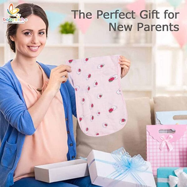 Pink muslin burp cloth for babies – soft and absorbent cotton feeding towel by Babywish