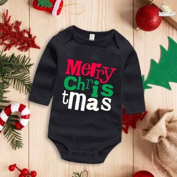 Babywish Christmas Romper Clothes My First Merry Bodysuit Romper Merry Christmas Print - Image 4