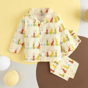 Kids Sleepsuit for Baby Boy’s and Girl’s Topwear and Pajamas Set Long Sleeve Sleepwear Baby Clothing Sets - Yellow Rabbit Print