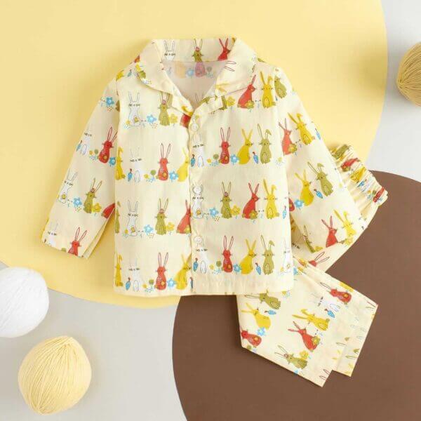 Kids Sleepsuit for Baby Boy’s and Girl’s Topwear and Pajamas Set Long Sleeve Sleepwear Baby Clothing Sets - Yellow Rabbit Print