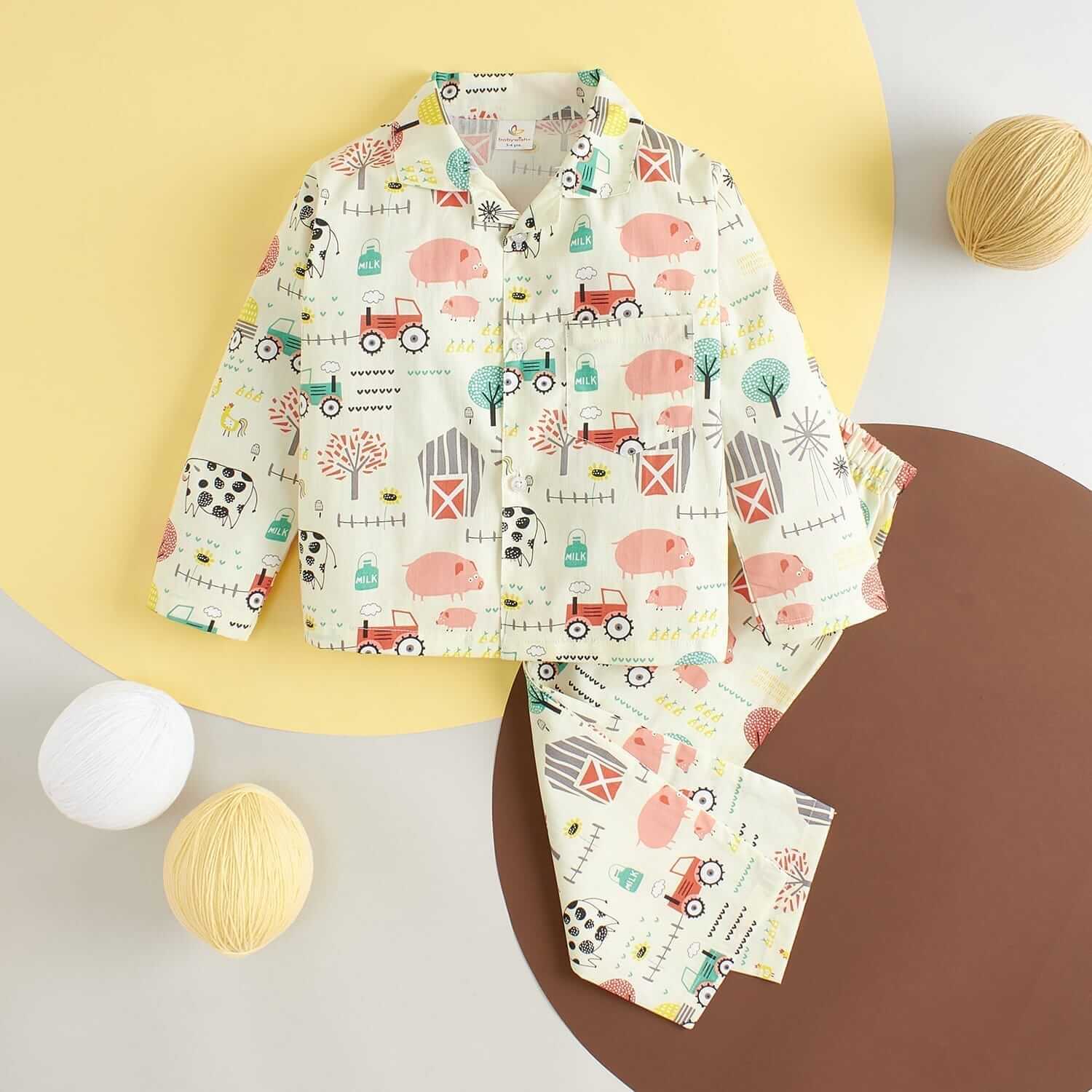 Kids Sleepsuit for Baby Boys and Girls Long Sleeve Topwear and Pajamas Set Baby Clothing Sleepwear Set Yellow Tree Print for Newborns and Toddlers