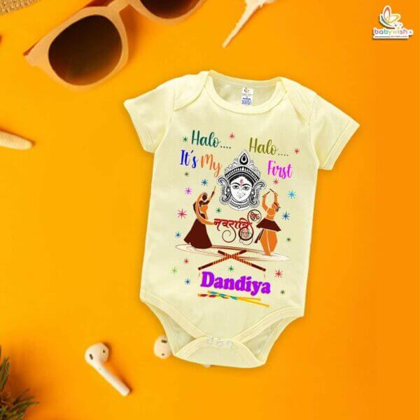 Babywish Baby Navratri Romper Bodysuit My First Dussehra Halo Halo It's My First Dandiya - Image 2