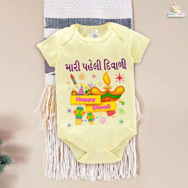 Babywish Baby Diwali Romper Bodysuit My First Diwali Diwali Quotes & Rocket Print - Image 2