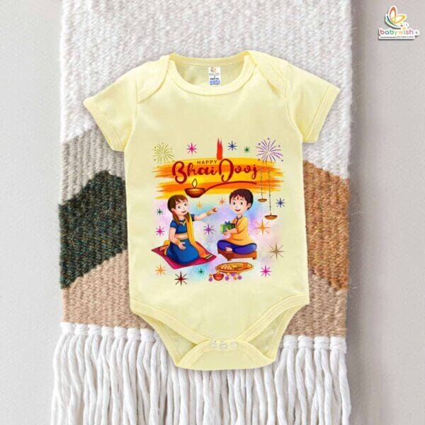 Babywish Baby Diwali Romper Bodysuit My First Diwali HAPPY BHAI DOOJ - Image 2
