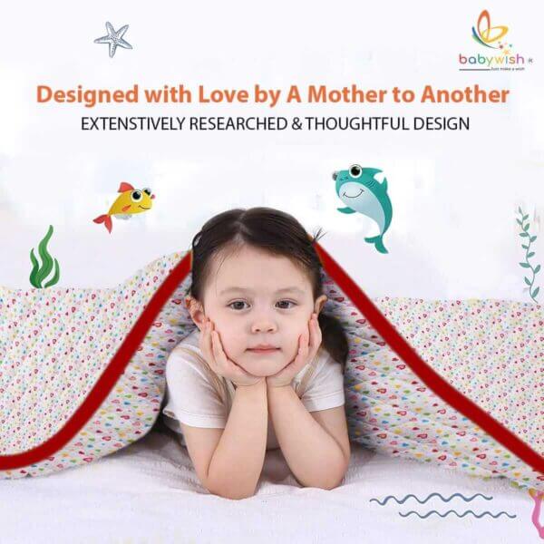 GOTS Certified Organic Cotton Baby Dohar Blanket for Newborn Soft Crib All Seasons Quilt for Microfiber Giftset - Red Heart Print - Image 2
