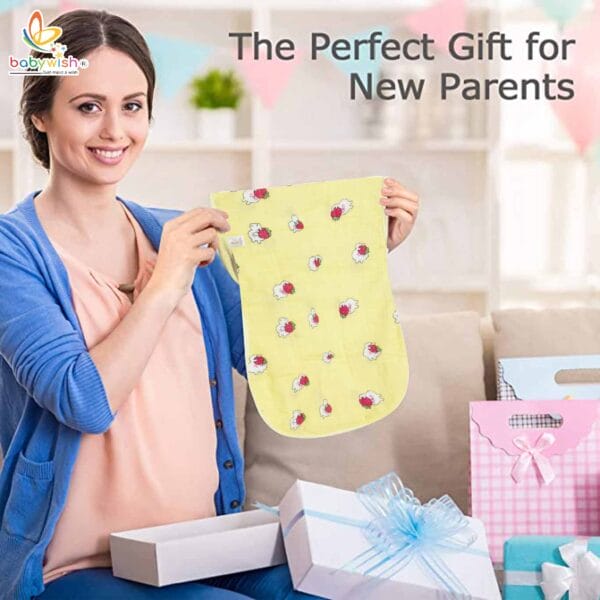Yellow muslin burp cloth for babies – soft and absorbent cotton feeding towel by Babywish