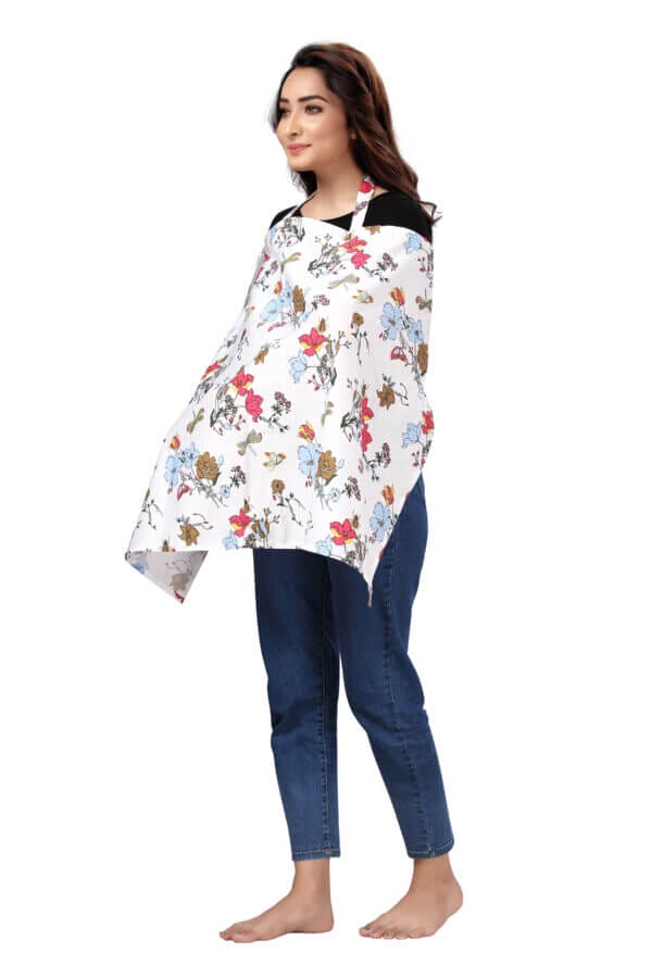 Nursing covers for Mother Breathable feeding cover for Breastfeeding 360° Coverage Protection Cover - White Floral - Image 5