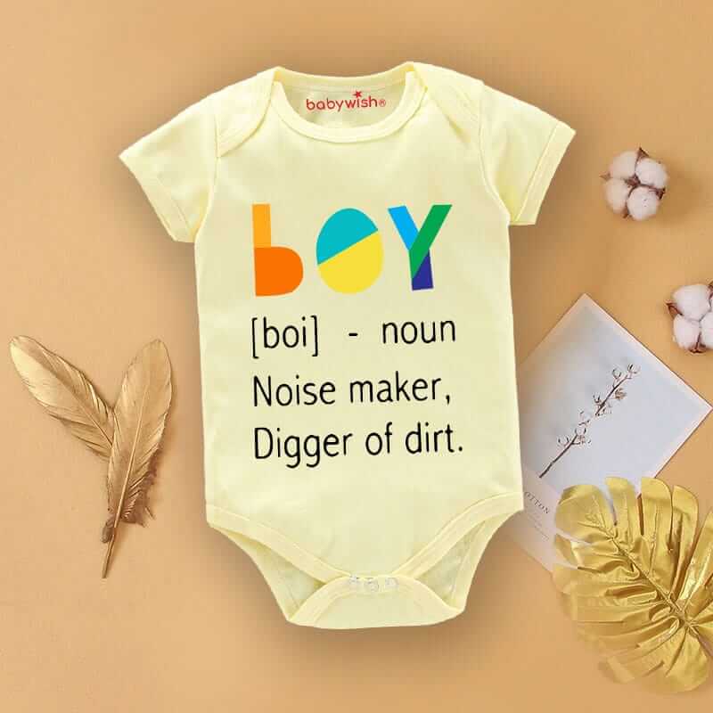 Baby First Birthday Romper Clothes for Newborns – Half Sleeve Unisex Bodysuits with Envelop Neck, Adorable “Boy Elaboration” Theme Outfit
