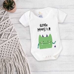 Baby First Birthday Celebrations Romper Clothes Baby Newborn Bodysuits Outfit Envelop Neck Half Sleeve Unisex Onesies "Little Monster Print"