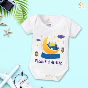 Baby First Eid Romper Clothes Baby Ramadan festival Bodysuits Newborn Outfit Envelop Neck Half Sleeve Unisex Onesies " First Eid-Al-Adha "