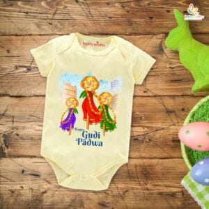 Baby First Gudi Padwa Romper Clothes Baby gudi padwa festival Bodysuits Newborn Outfit Envelop Neck Half Sleeve Unisex Onesies "Celebrating Gudi Padwa"