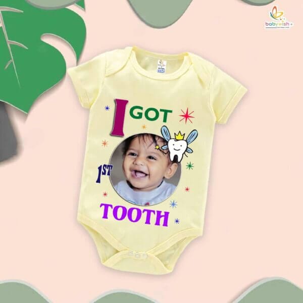 I Got My 1st Tooth Baby Romper – “My First Tooth” Milestone Bodysuit for Baby Photo Shoot | Soft Cotton Baby Clothes – Babywish - Image 3
