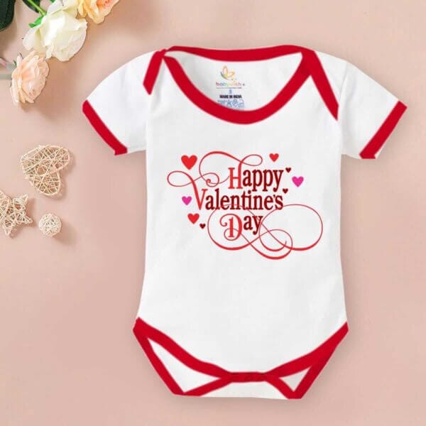 Baby First Valentine Day Romper Clothes Baby valentine Bodysuits Newborn Outfit Envelop Neck Half Sleeve Unisex Onesies"Happy Valentine Day"