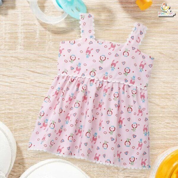 Babywish Baby Girl Cotton Frock Newborn Girl Knee Length Sleeveless Dress Rabbit Theme Printed - Image 8