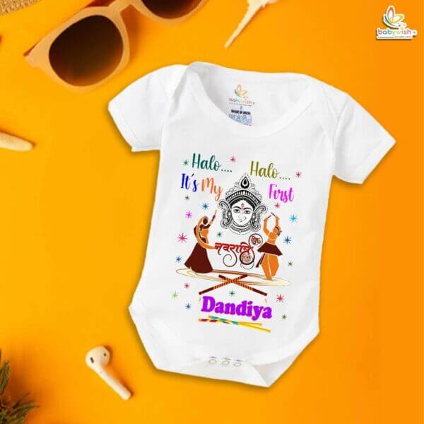 Babywish Baby Navratri Romper Bodysuit My First Dussehra Halo Halo It's My First Dandiya - Image 5
