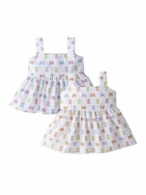 Baby Girl Cotton Frock Newborn Girl Knee Length Dress Bow Strip Print