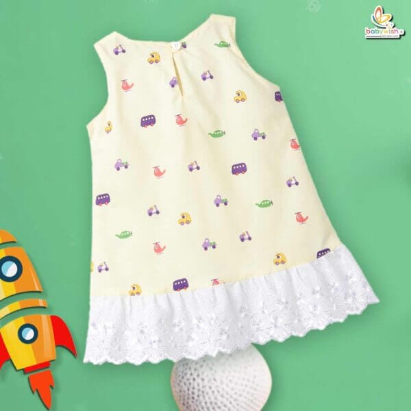 Babywish Baby Girl Cotton Frock Newborn Girl Knee Length Sleeveless Dress Vehicles Theme Printed - Image 3