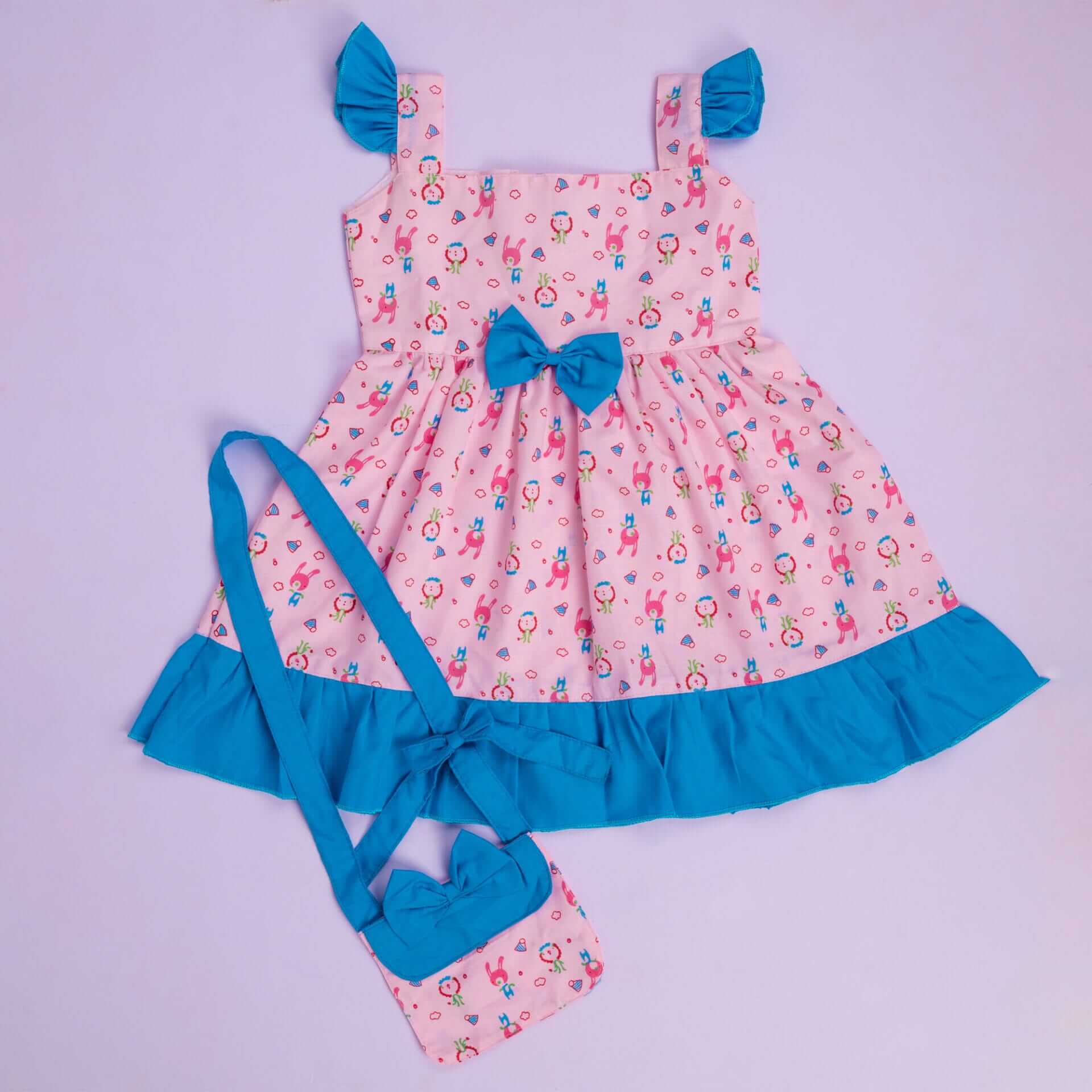 Baby Girl Cotton Frock Newborn Girl Knee Length Sleeveless Dress Bear Theme Printed