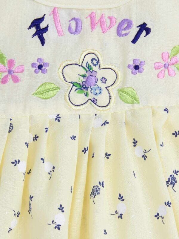 Baby Girl Cotton Frock Newborn Girl Knee Length Sleeveless Dress White Lotus Theme Printed - Image 7