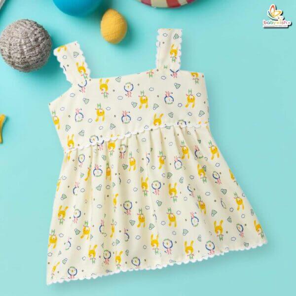 Babywish Baby Girl Cotton Frock Newborn Girl Knee Length Sleeveless Dress Rabbit Theme Printed - Image 5