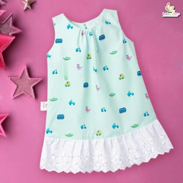 Babywish Baby Girl Cotton Frock Newborn Girl Knee Length Sleeveless Dress Vehicles Theme Printed - Image 8