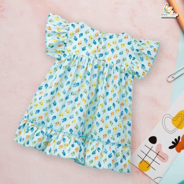 Babywish Baby Girl Cotton Frock Newborn Girl Knee Length Sleeveless Dress Lily Floral Theme Printed - Image 3