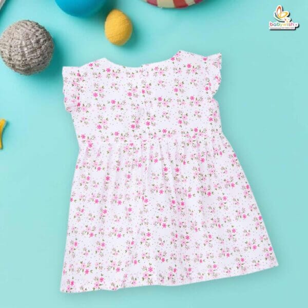 Babywish Baby Girl Cotton Frock Newborn Girl Knee Length Sleeveless Dress Lily Floral Theme Printed - Image 3