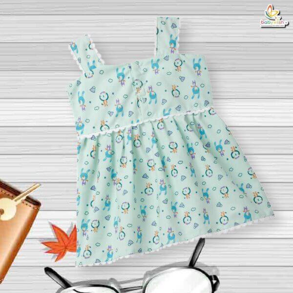 Babywish Baby Girl Cotton Frock Newborn Girl Knee Length Sleeveless Dress Rabbit Theme Printed - Image 3