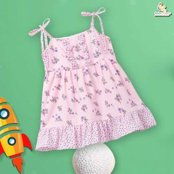 Babywish Baby Girl Cotton Frock Newborn Girl Knee Length Sleeveless Dress Floral Theme Printed - Image 5